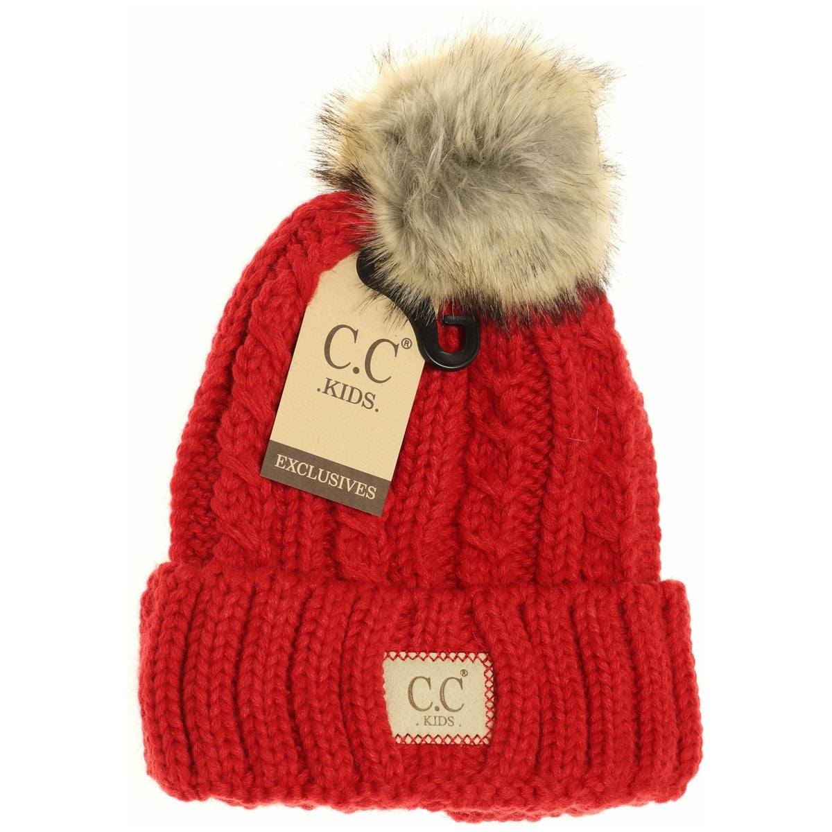 KIDS Cable Ribbed Fur Pom Beanie KIDS2031