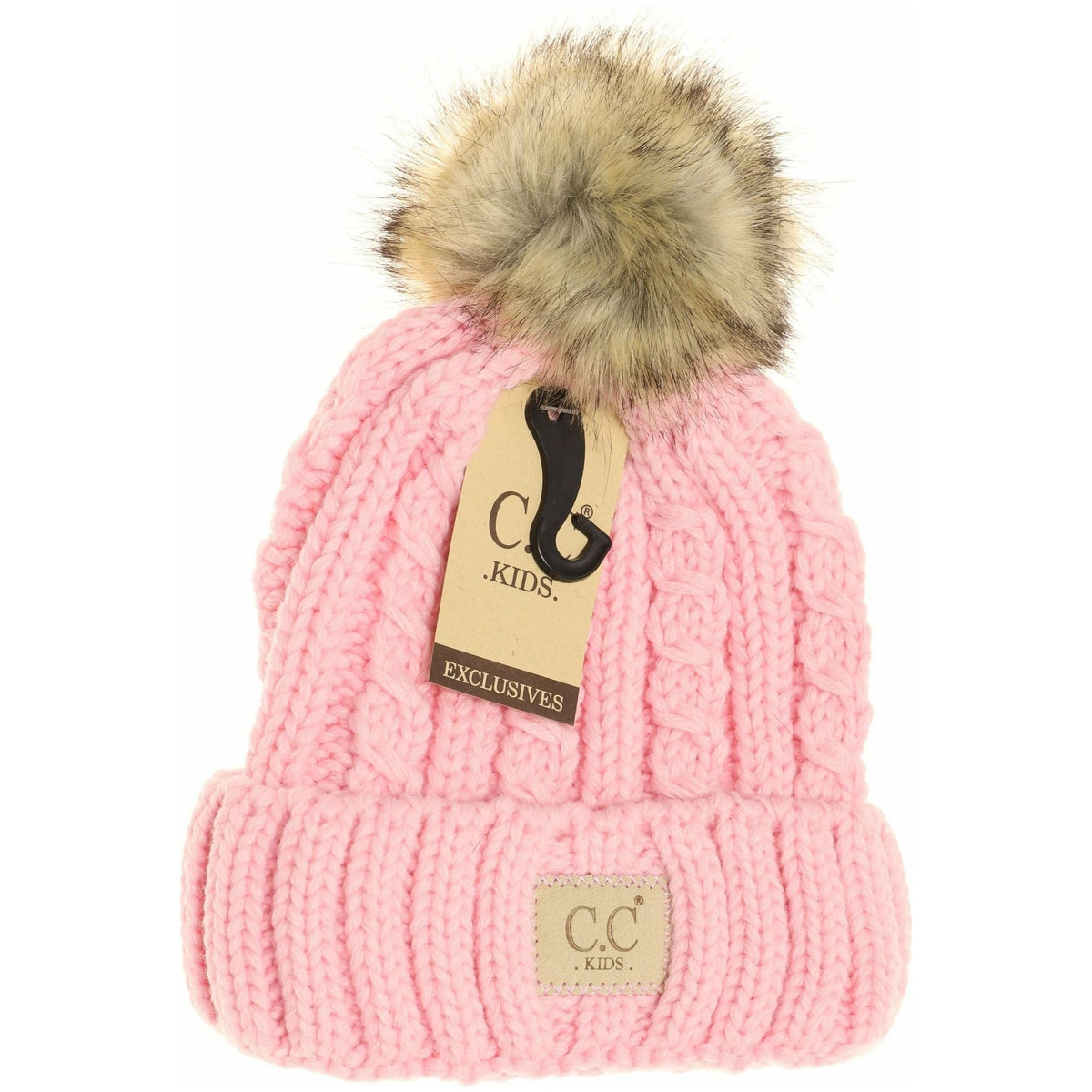 KIDS Cable Ribbed Fur Pom Beanie KIDS2031