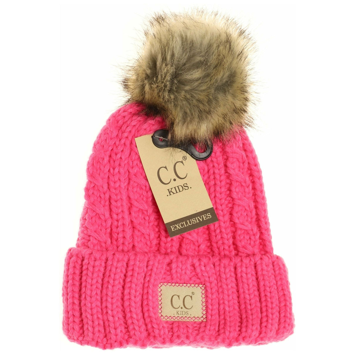 KIDS Cable Ribbed Fur Pom Beanie KIDS2031