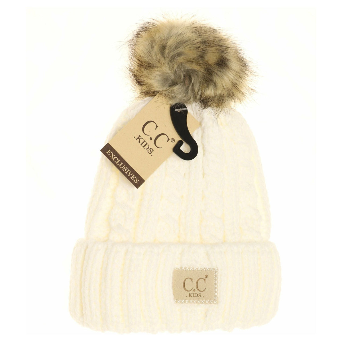 KIDS Cable Ribbed Fur Pom Beanie KIDS2031