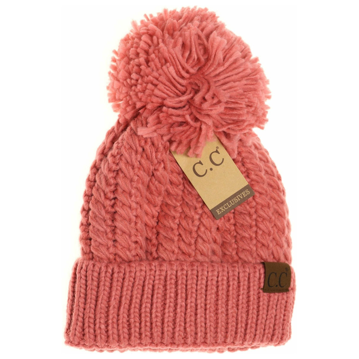 Twisted Mock Cable Knit Pom Beanie HAT2054