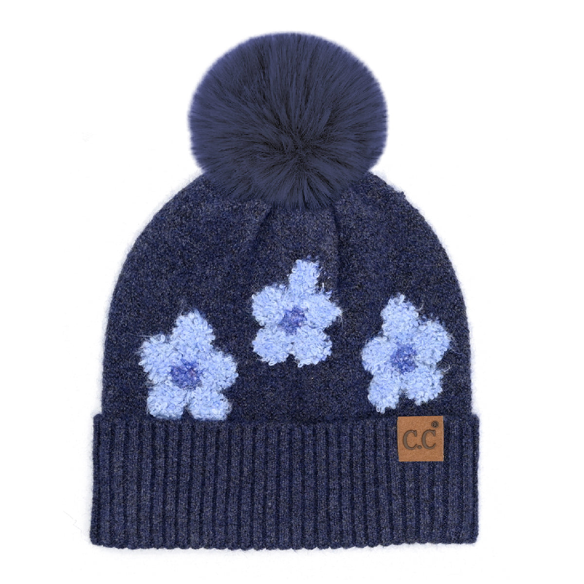 Daisy Contrast Faux Fur Pom C.C Beanie HTC0079