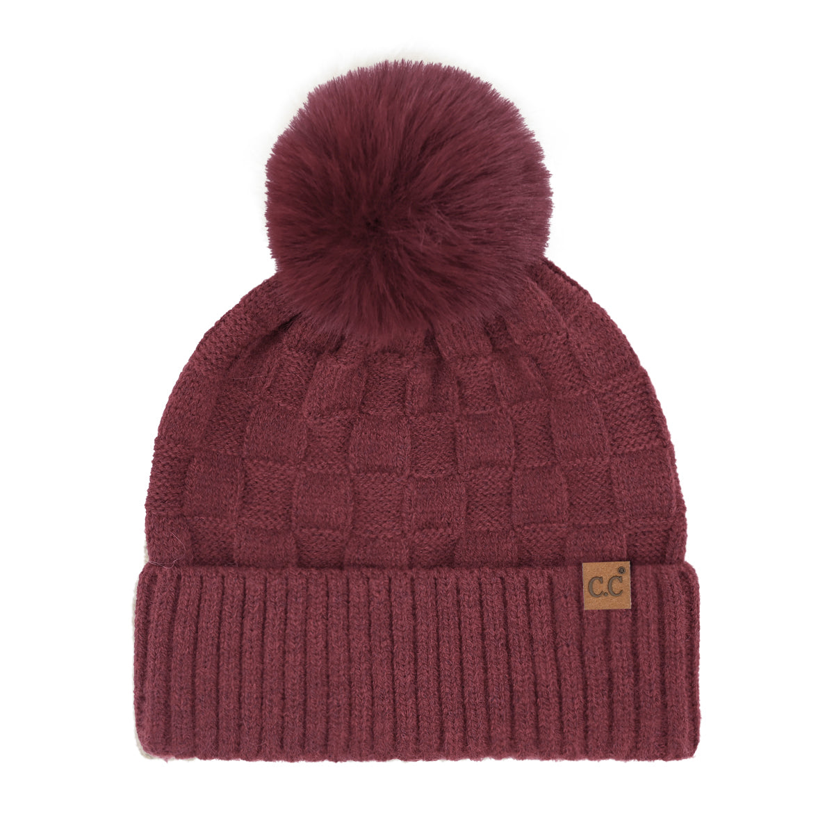 Woven Checkered Texture Pom C.C Beanie HTC0094