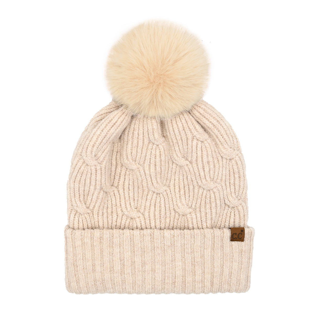 Chain Link Knitted C.C Matching Pom Beanie HTE0102