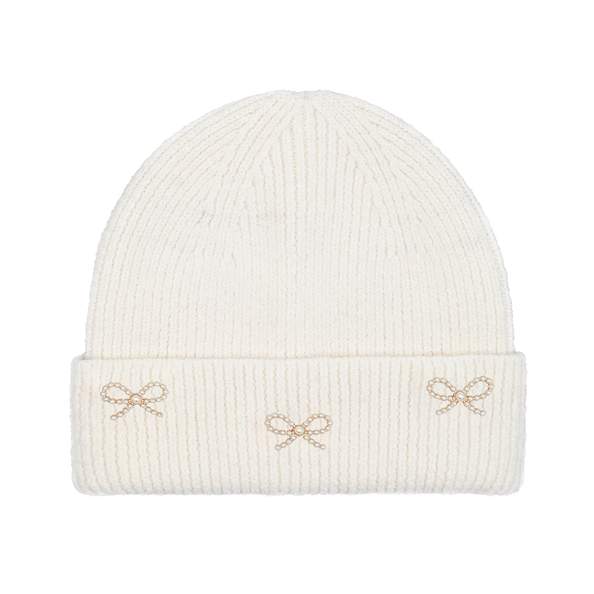 Pearl Bow Embellished Cuff C.C Beanie HTE0148