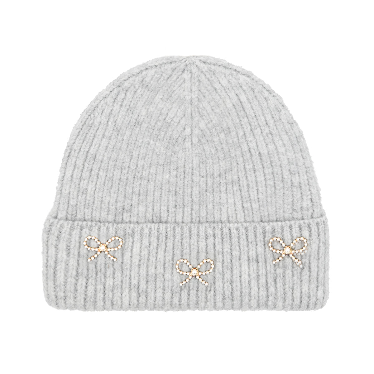 Pearl Bow Embellished Cuff C.C Beanie HTE0148