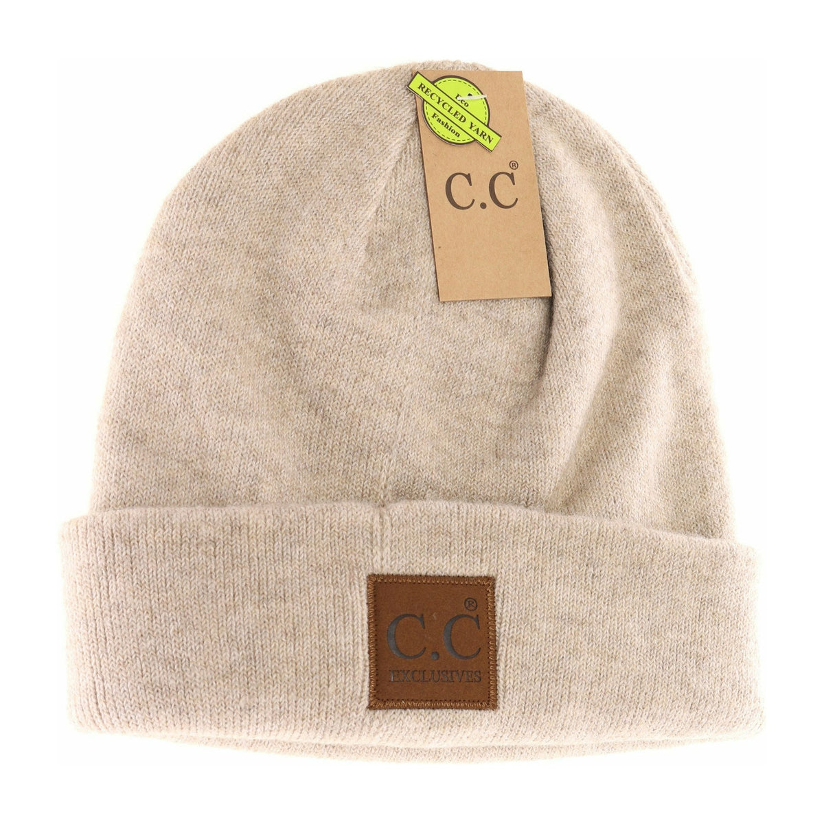 Unisex Soft Ribbed Leather Patch C.C. Beanie HTM9021