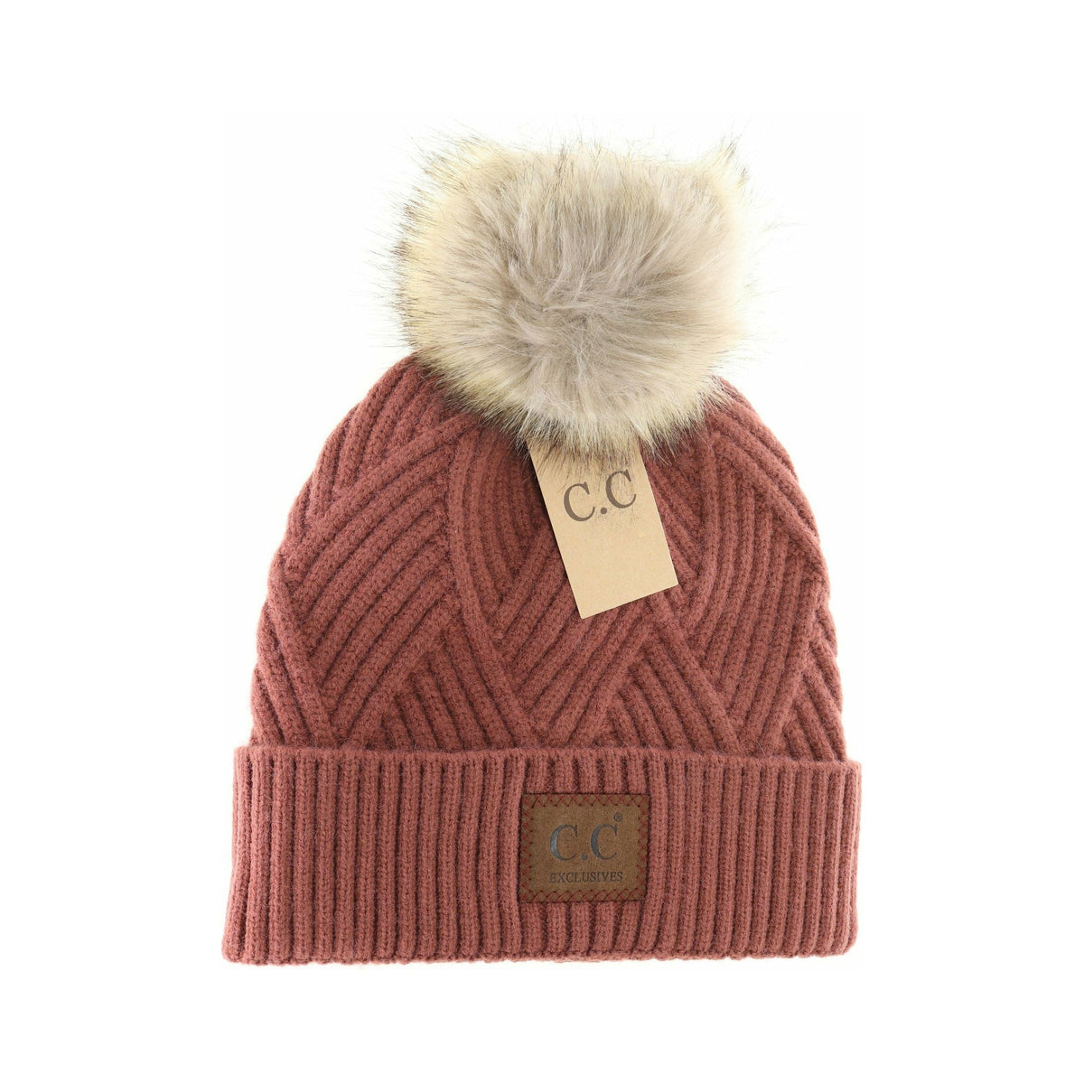 Large Patch Heathered Pom Beanie HAT2060