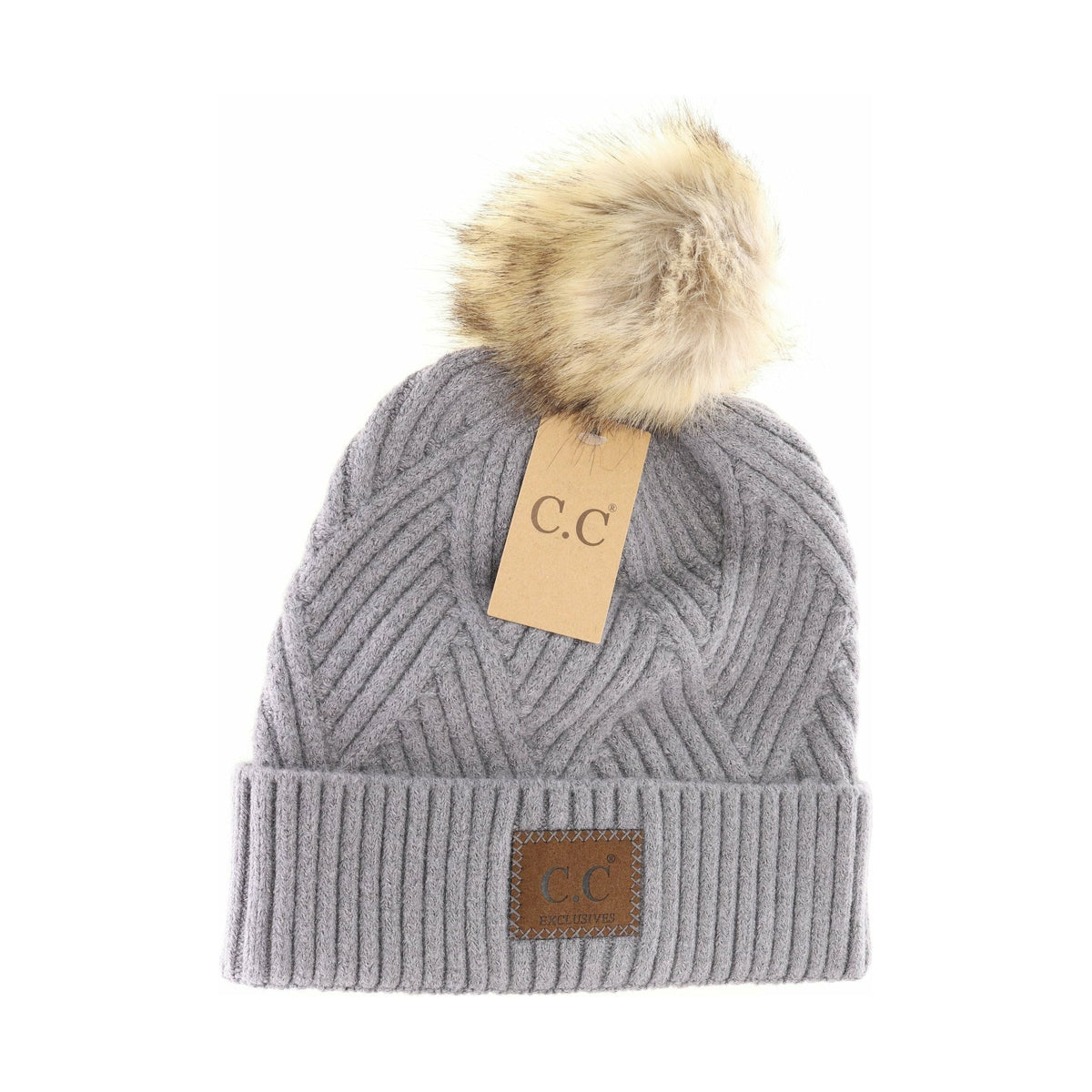 Large Patch Heathered Pom Beanie HAT2060