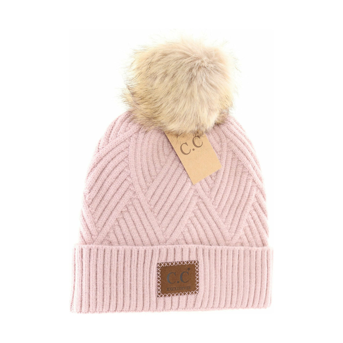 Large Patch Heathered Pom Beanie HAT2060