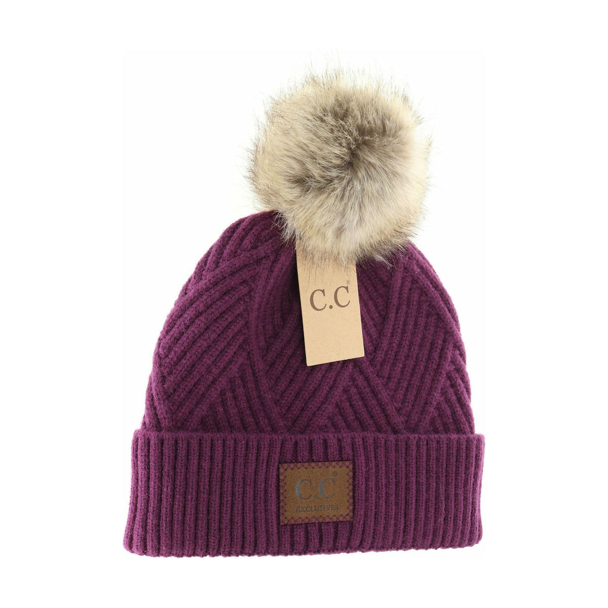 Large Patch Heathered Pom Beanie HAT2060