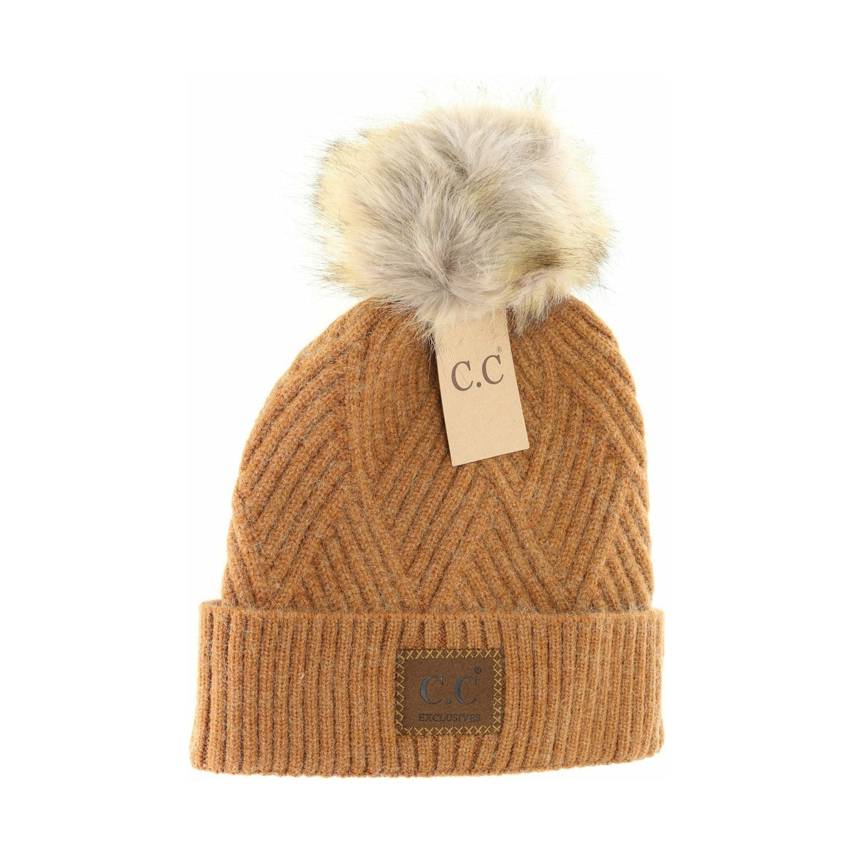 Large Patch Heathered Pom Beanie HAT2060