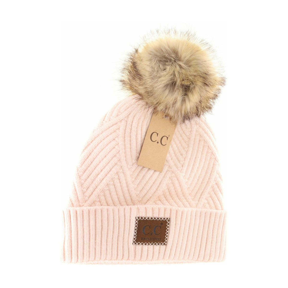 Large Patch Heathered Pom Beanie HAT2060