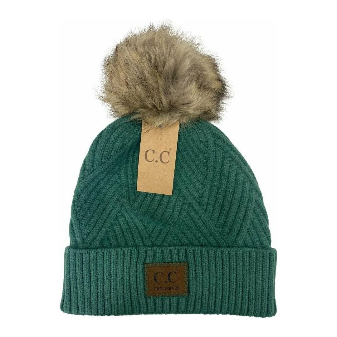 Large Patch Heathered Pom Beanie HAT2060