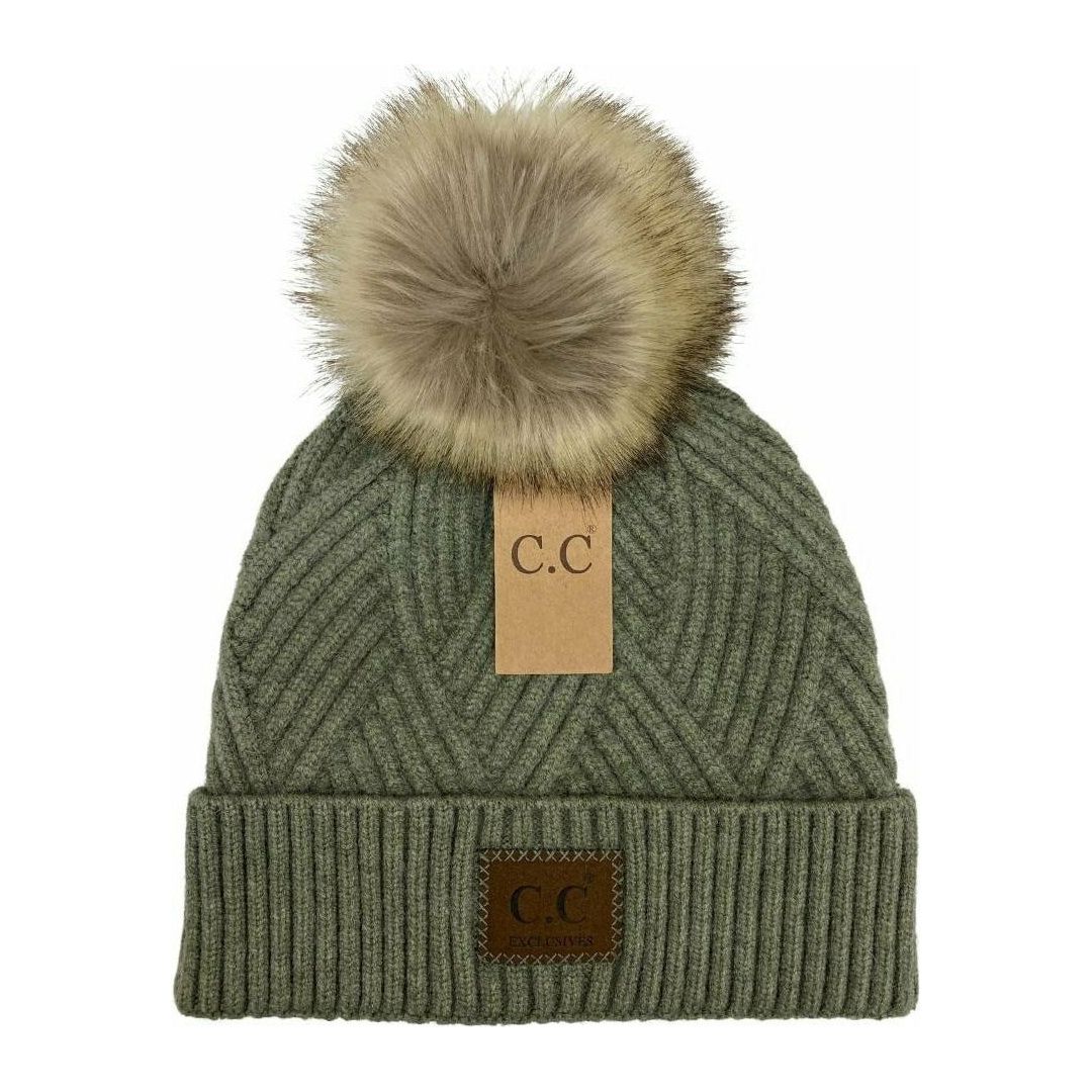 Large Patch Heathered Pom Beanie HAT2060