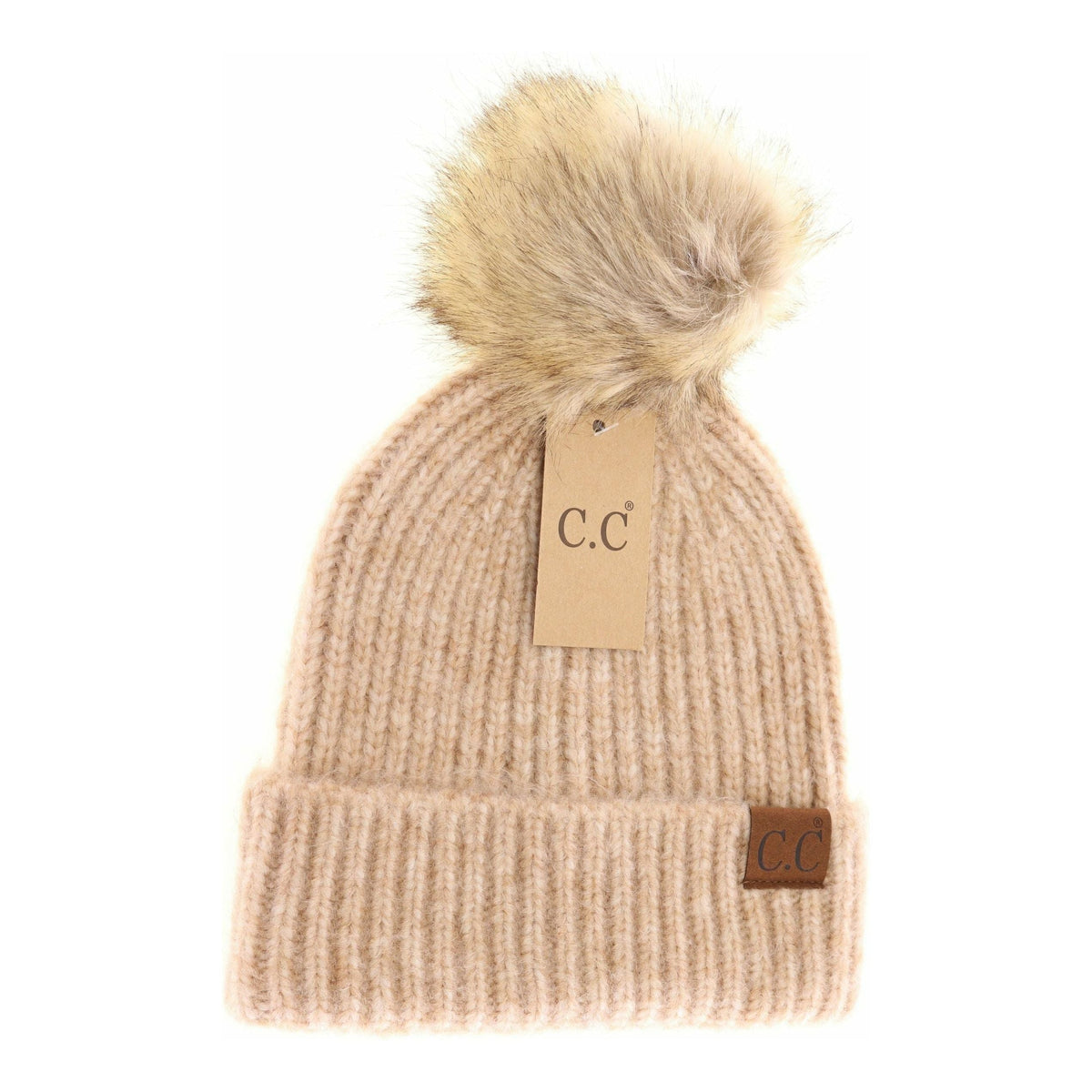 Soft Ribbed Fur Pom C.C Beanie HAT2074