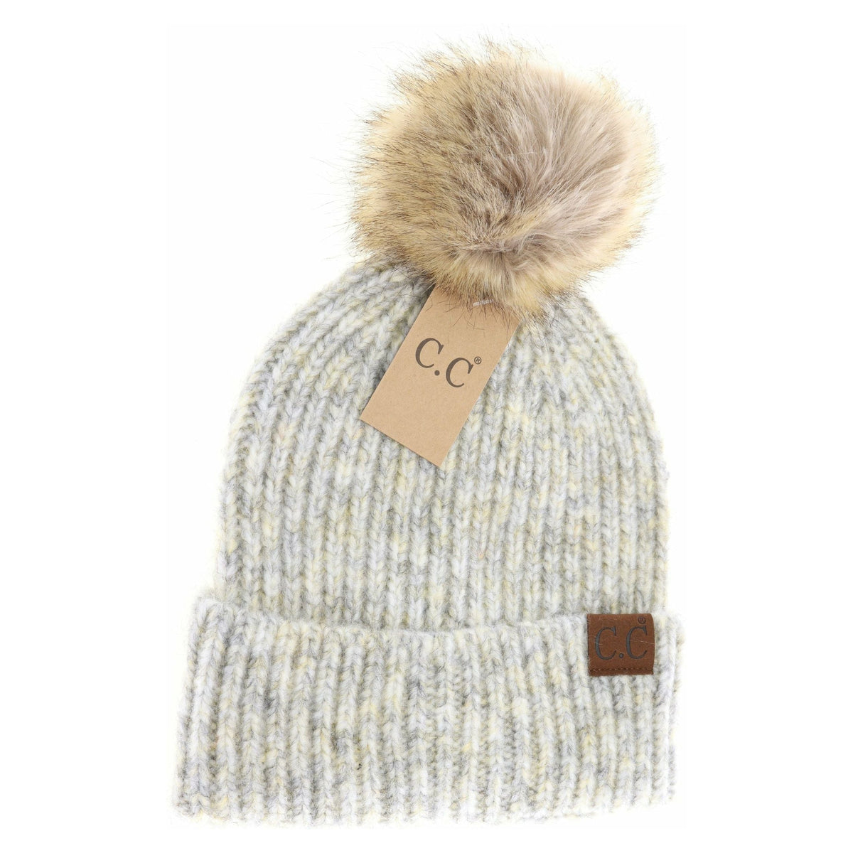 Soft Ribbed Fur Pom C.C Beanie HAT2074