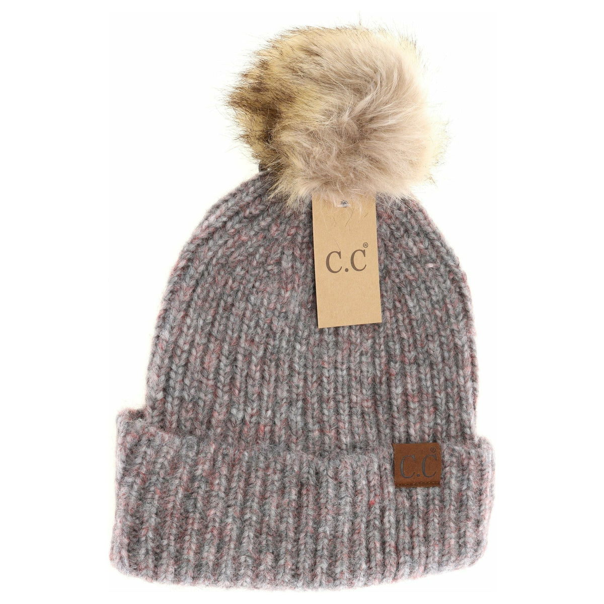 Soft Ribbed Fur Pom C.C Beanie HAT2074