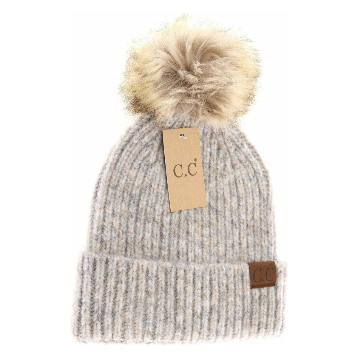 Soft Ribbed Fur Pom C.C Beanie HAT2074