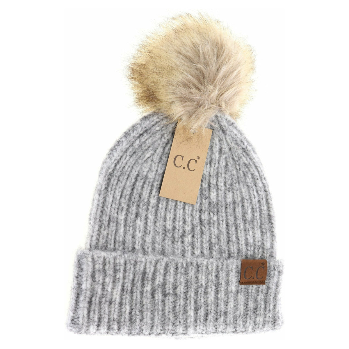 Soft Ribbed Fur Pom C.C Beanie HAT2074