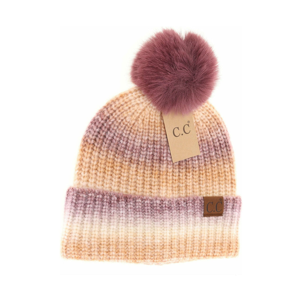 Multicolored Ombre Fur Pom C.C Beanie HAT2077
