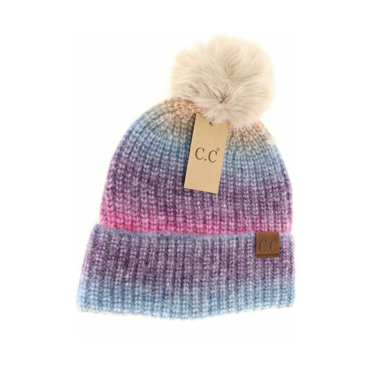 Multicolored Ombre Fur Pom C.C Beanie HAT2077