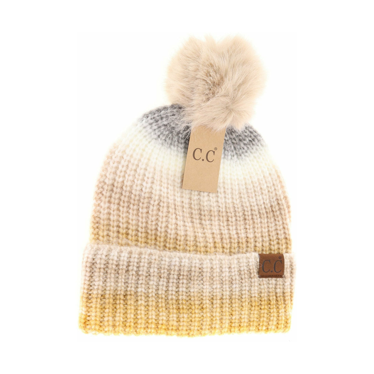 Multicolored Ombre Fur Pom C.C Beanie HAT2077