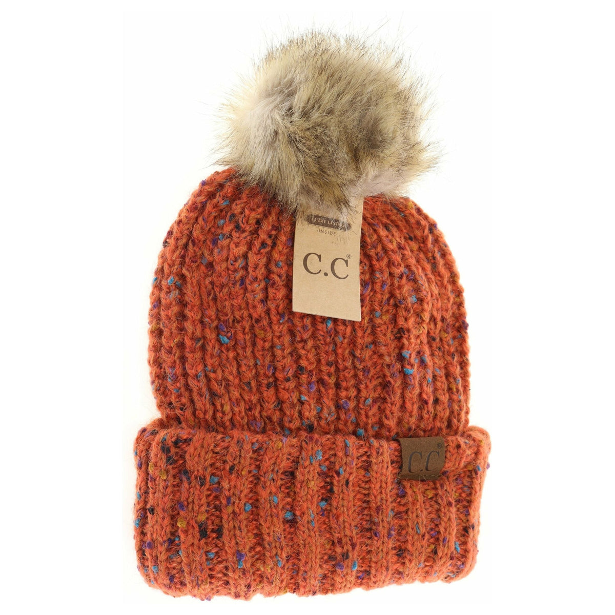Confetti Mohair Ribbed Fur Pom C.C Beanie HAT2078