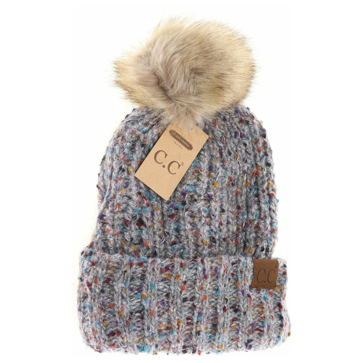 Confetti Mohair Ribbed Fur Pom C.C Beanie HAT2078