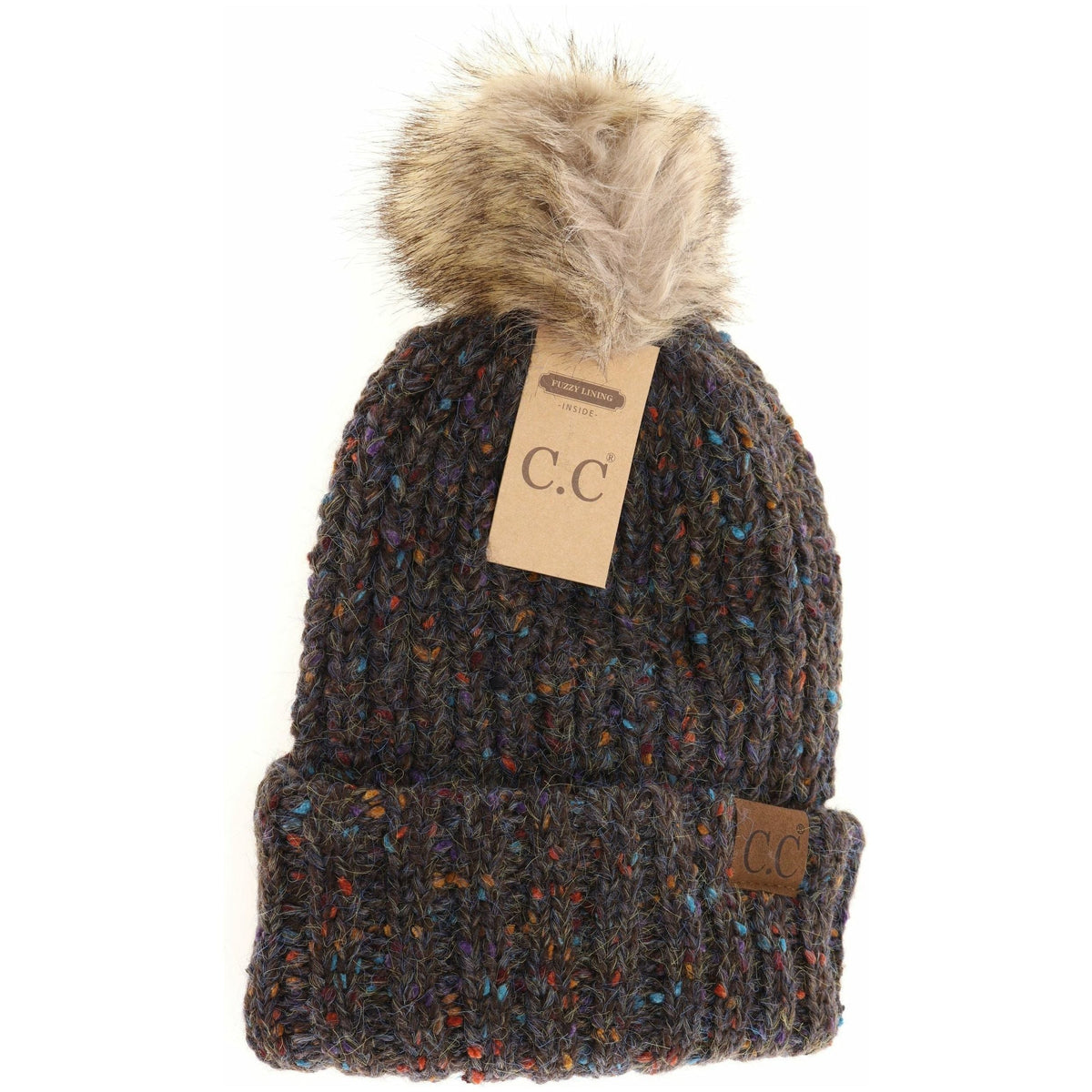 Confetti Mohair Ribbed Fur Pom C.C Beanie HAT2078