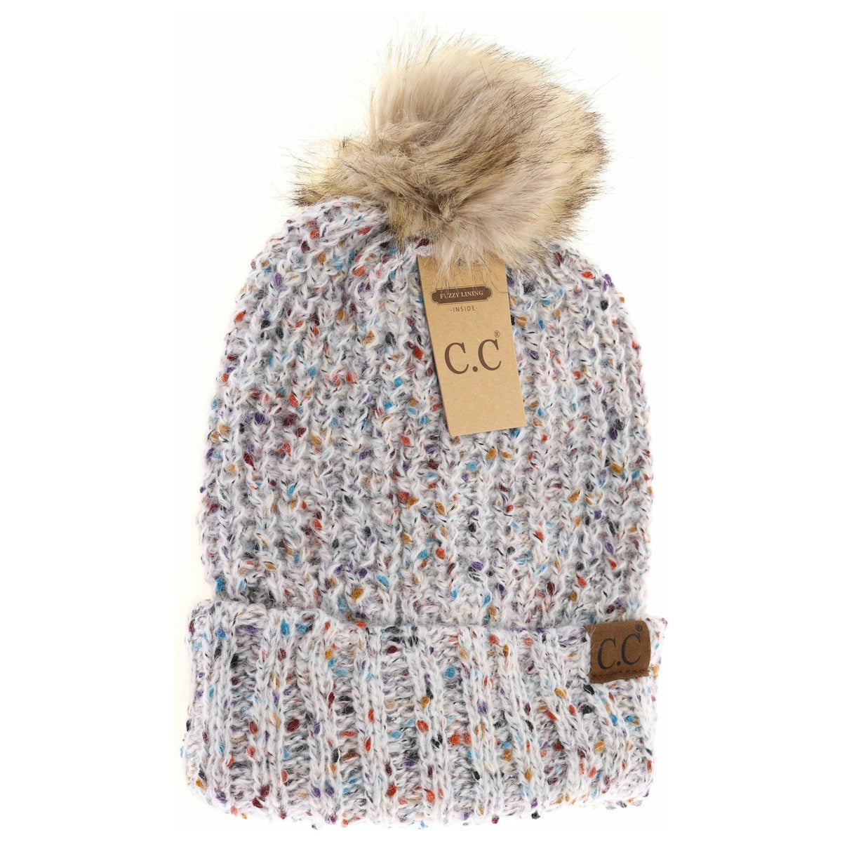 Confetti Mohair Ribbed Fur Pom C.C Beanie HAT2078