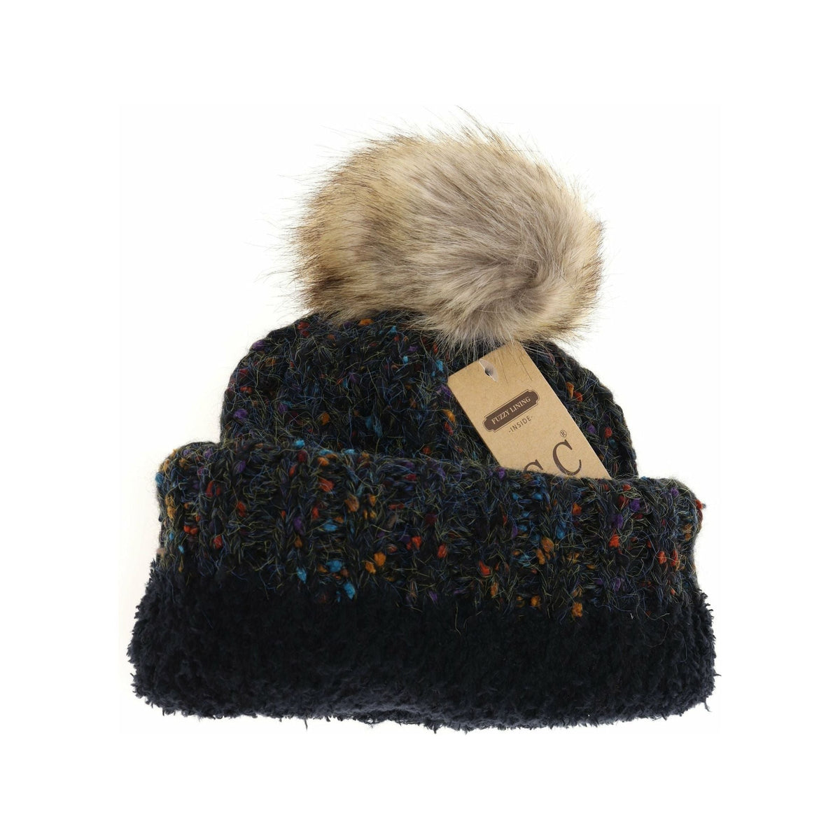 Confetti Mohair Ribbed Fur Pom C.C Beanie HAT2078