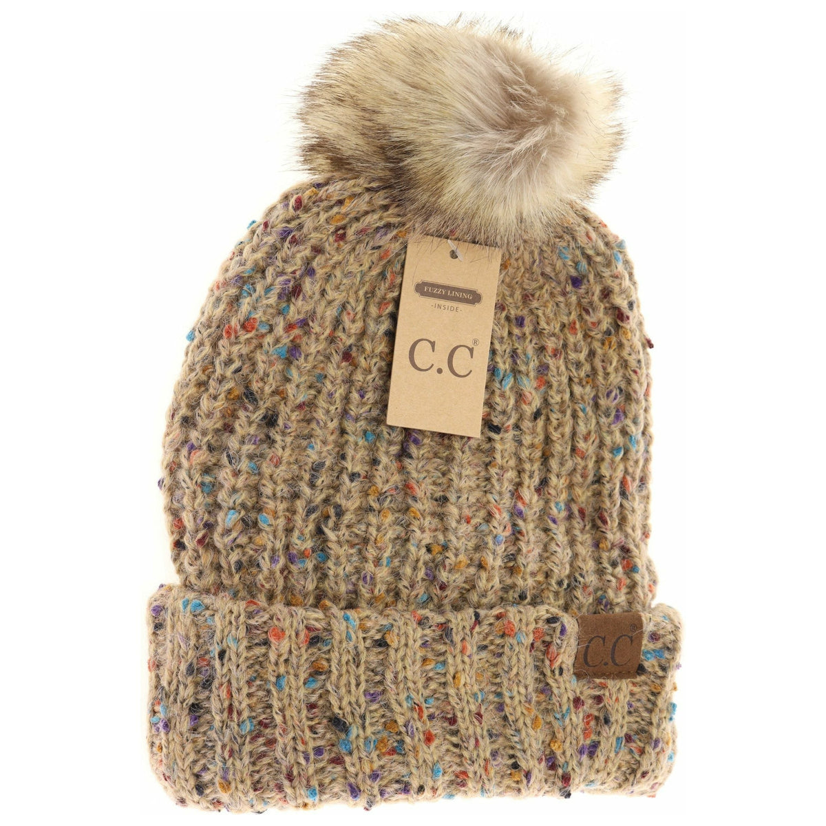Confetti Mohair Ribbed Fur Pom C.C Beanie HAT2078