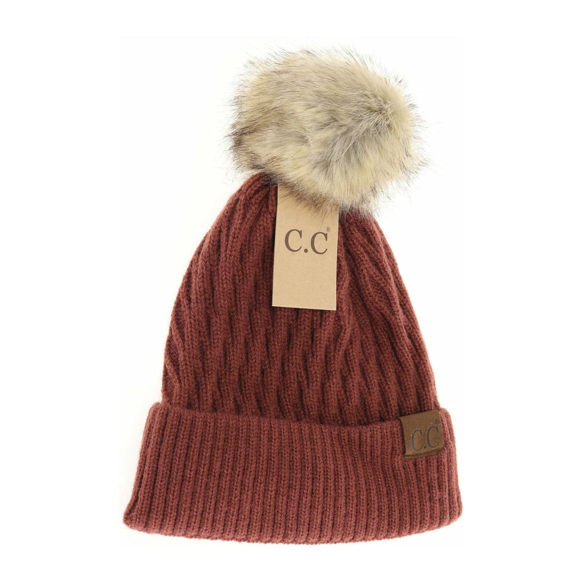 Solid Honey Comb Fur Pom C.C Beanie HAT2079