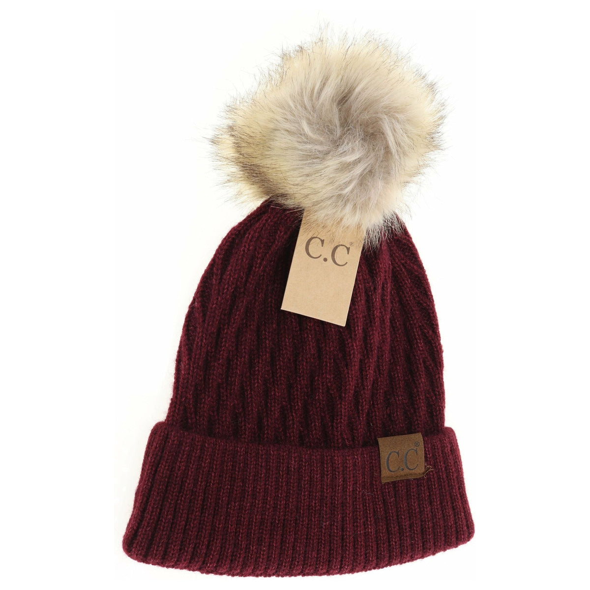 Solid Honey Comb Fur Pom C.C Beanie HAT2079