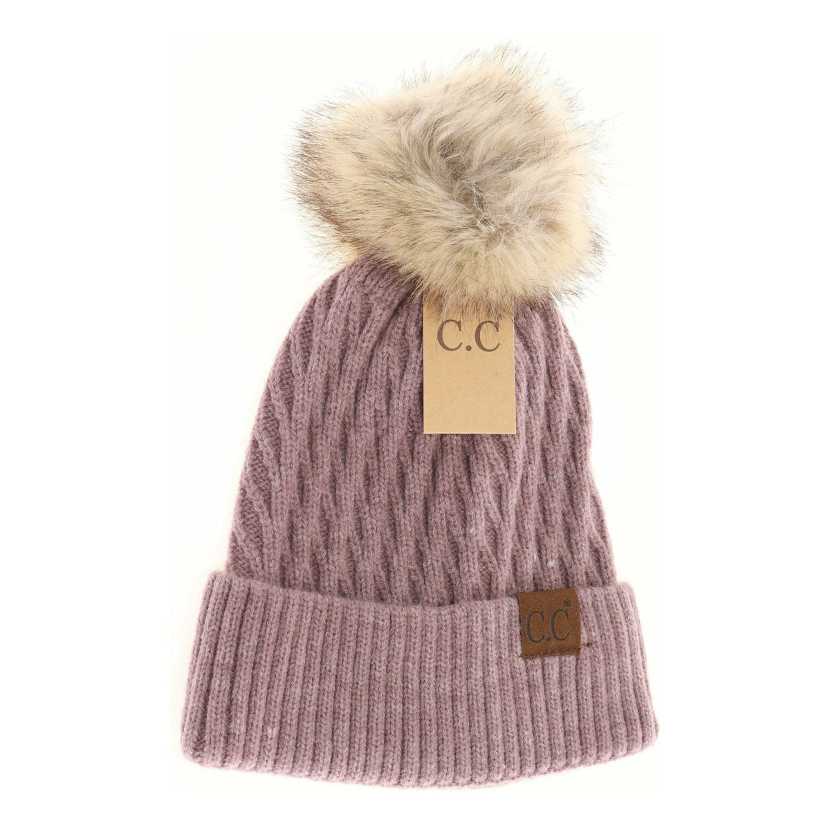 Solid Honey Comb Fur Pom C.C Beanie HAT2079