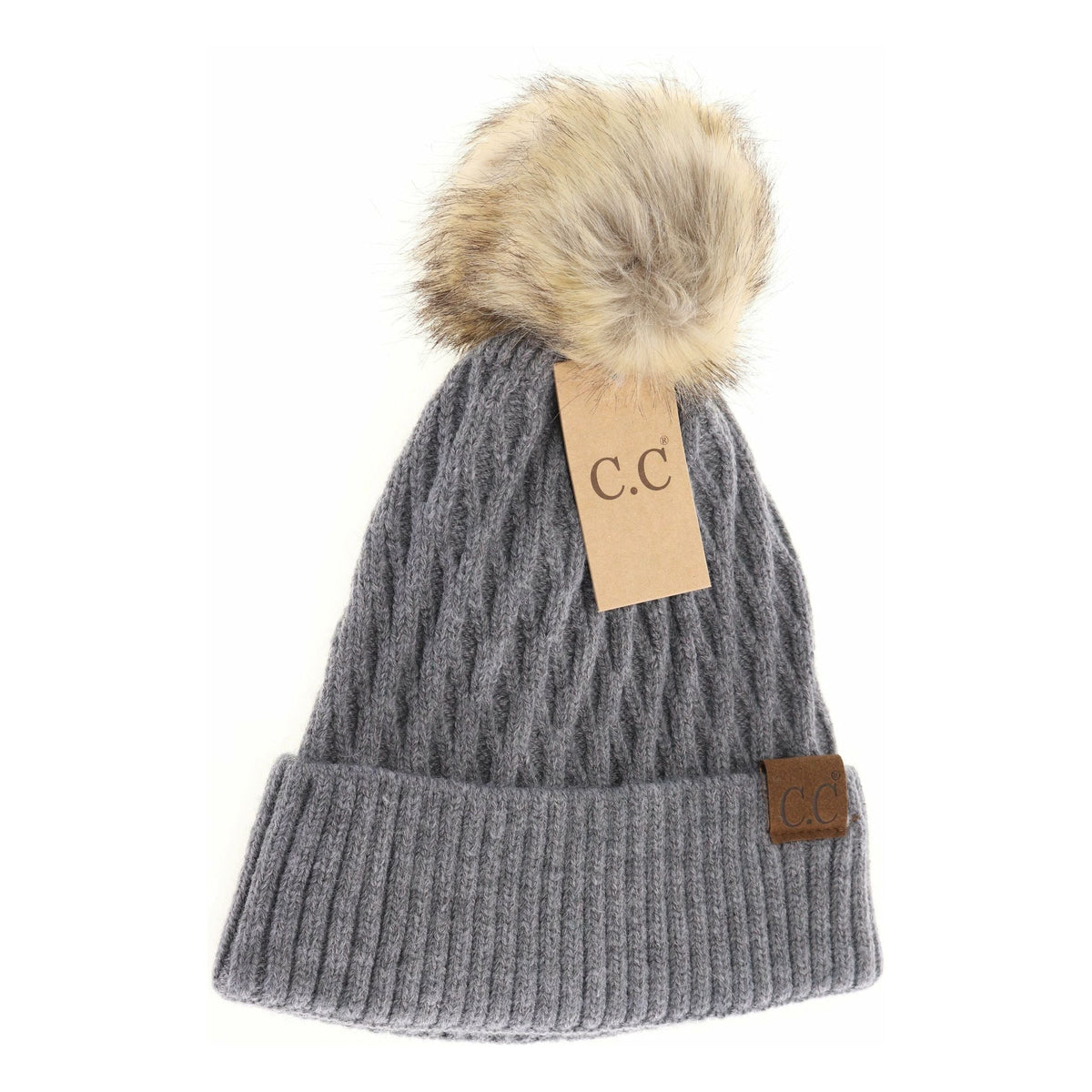 Solid Honey Comb Fur Pom C.C Beanie HAT2079