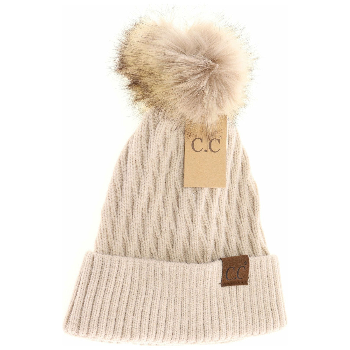 Solid Honey Comb Fur Pom C.C Beanie HAT2079