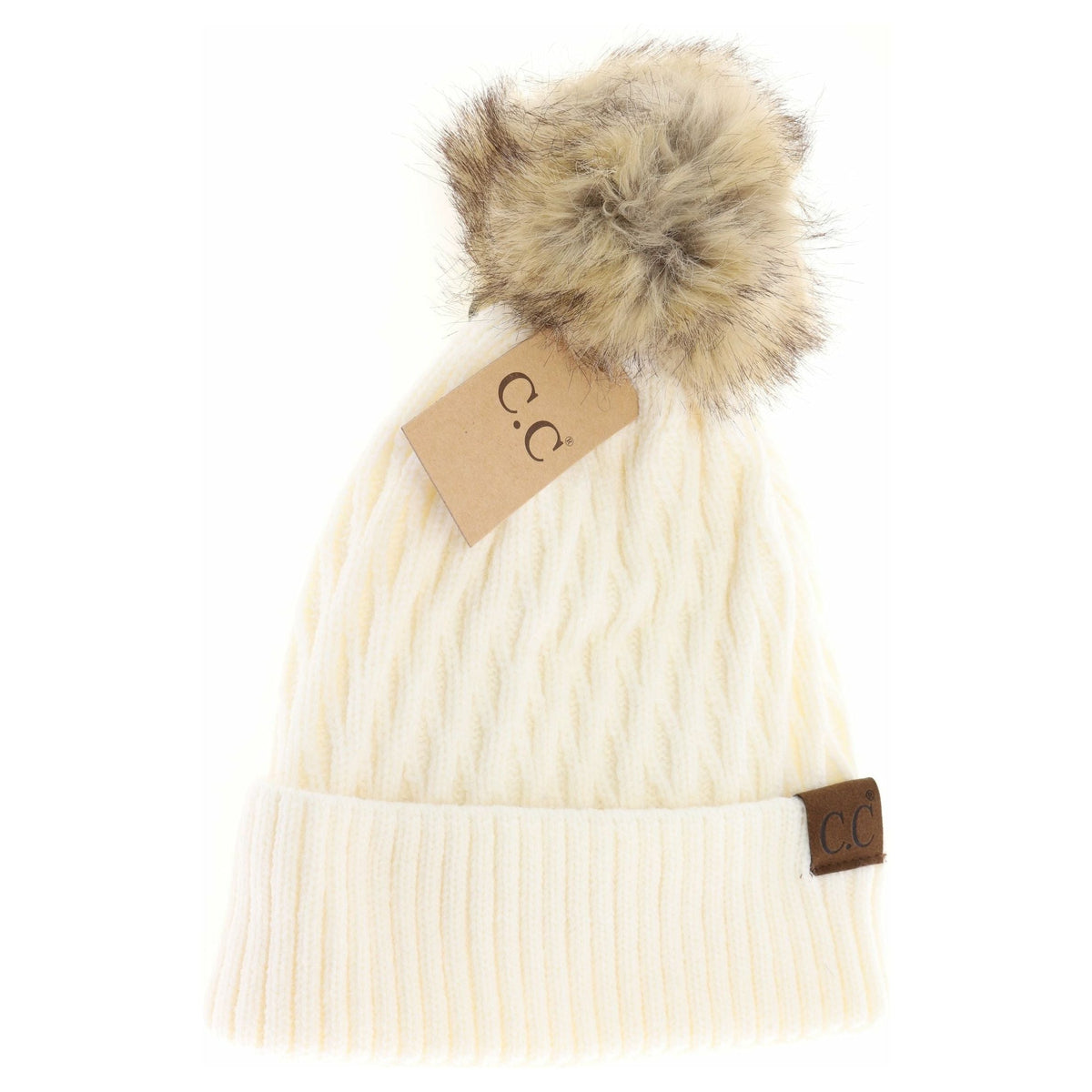 Solid Honey Comb Fur Pom C.C Beanie HAT2079