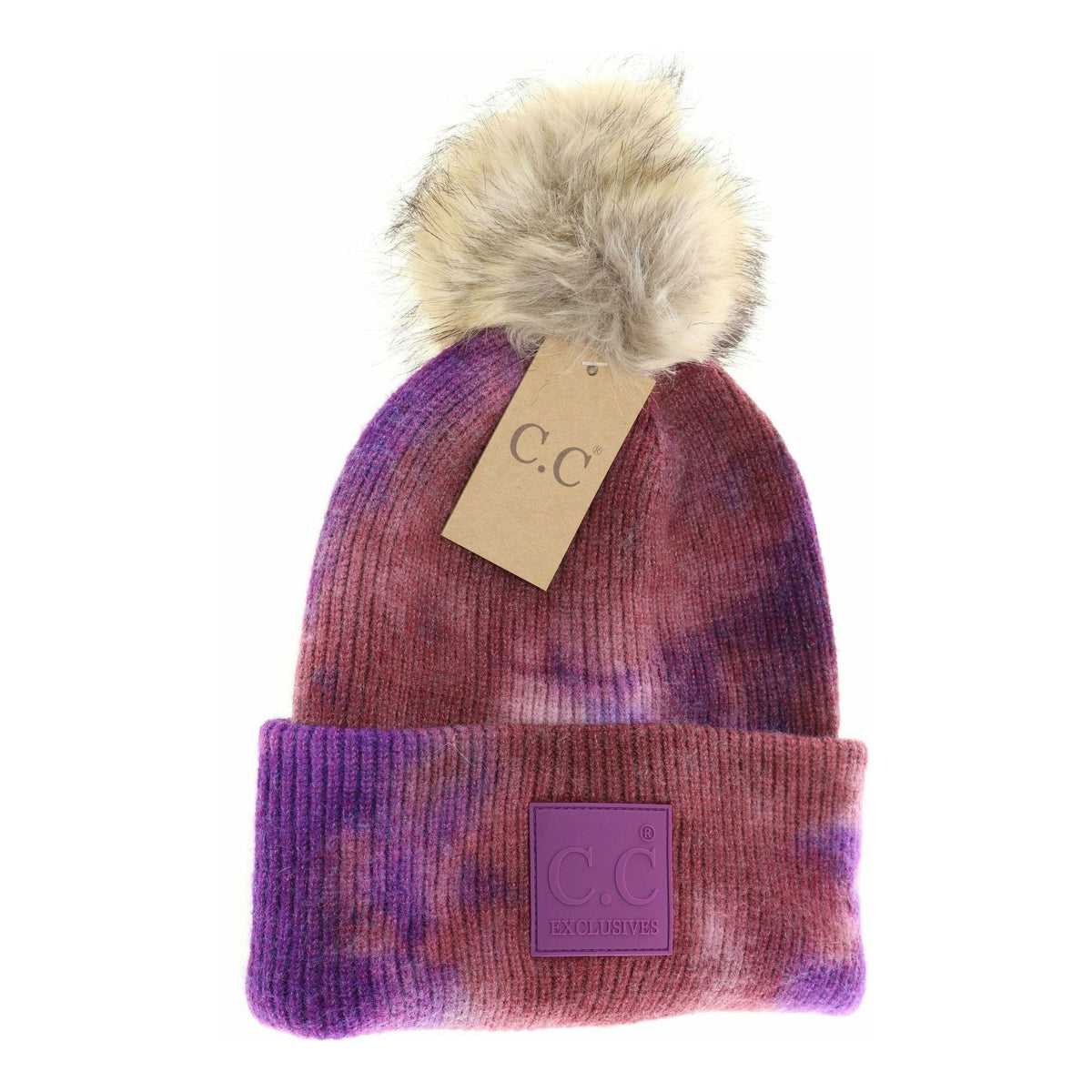 Tie Dye Fur Pom C.C Beanie HAT7380POM