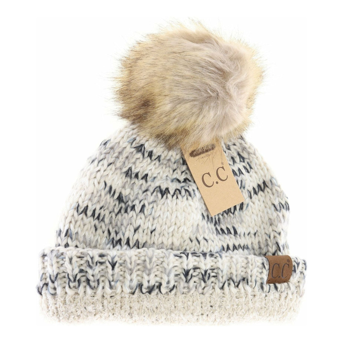 Buffalo Check Mixed Print Fur Pom C.C Beanie HAT2083