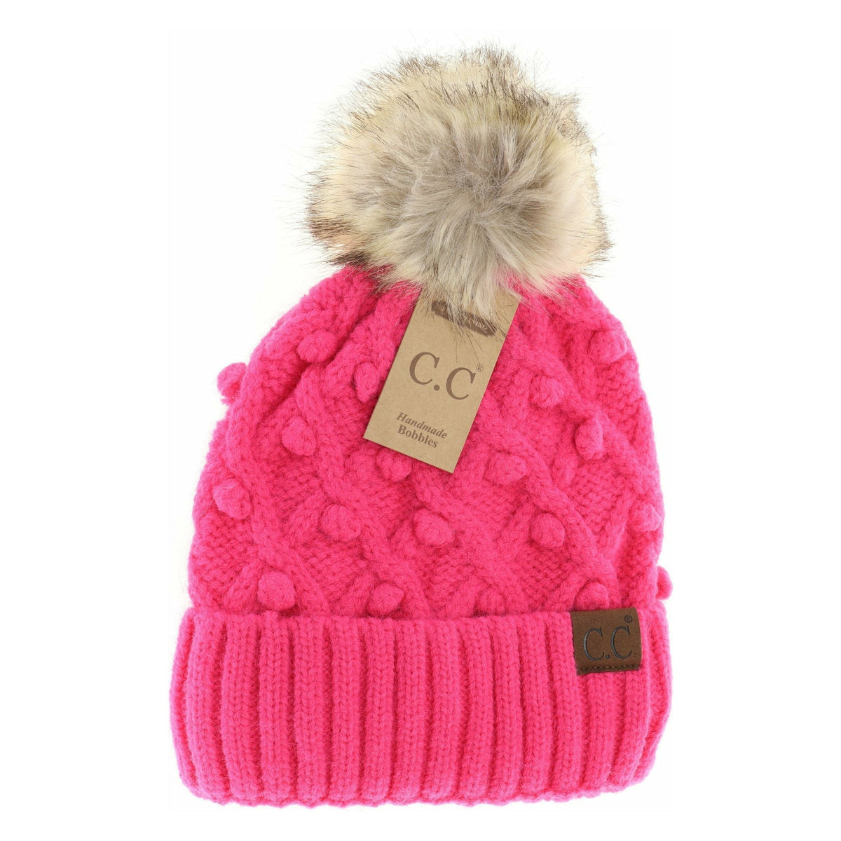 Bobble Knit Fur Pom C.C Beanie HAT3836