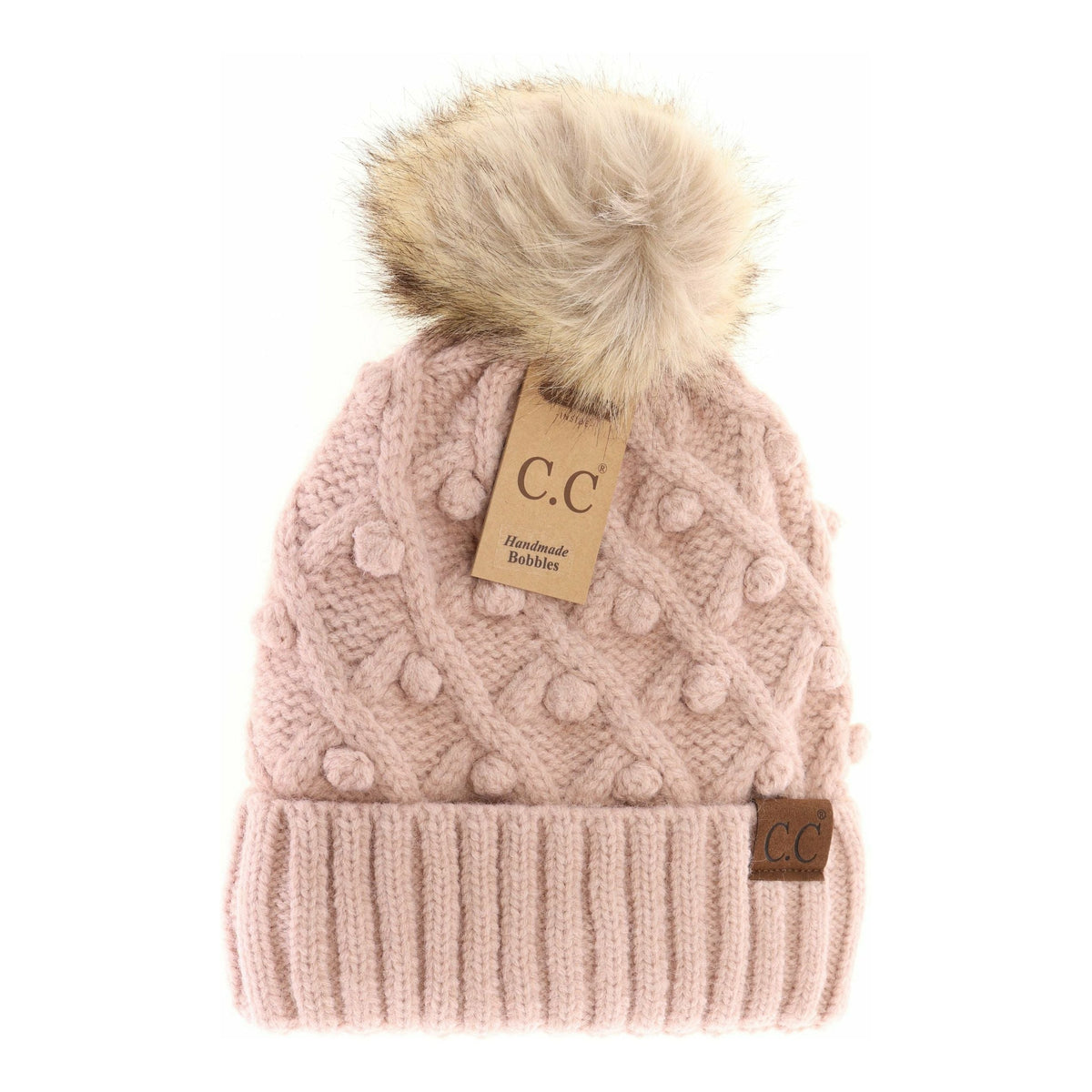 Bobble Knit Fur Pom C.C Beanie HAT3836