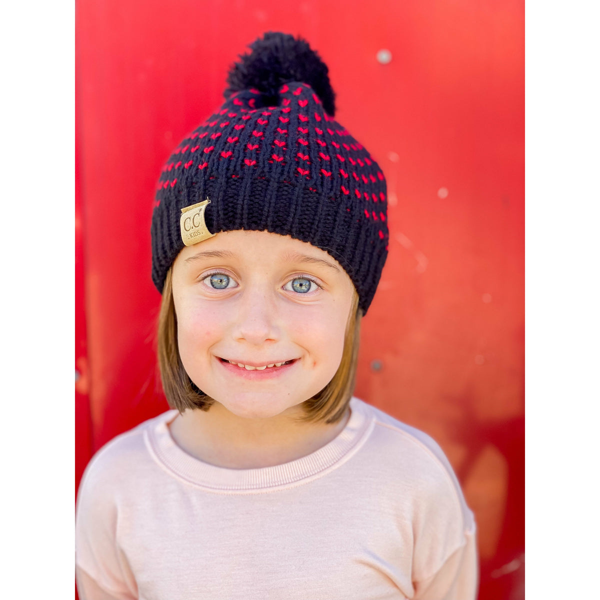 KIDS Heart Knit Pom Beanie KIDS2088