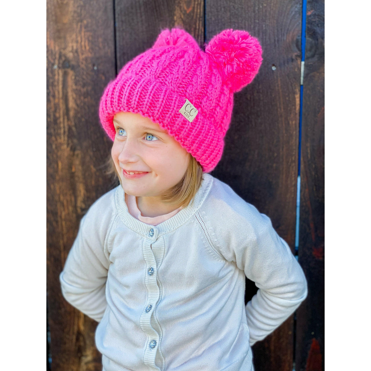 Kids Solid Double Pom CC Beanies KIDS24