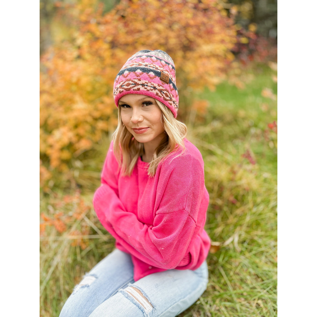 Aztec Pattern Cuff C.C Beanie HAT4006