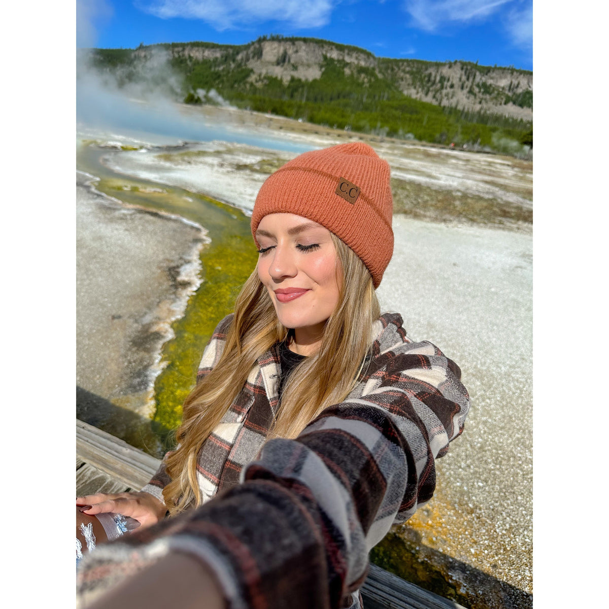 Soft Feather Yarn Striped Cuff C.C Beanie HTC0039