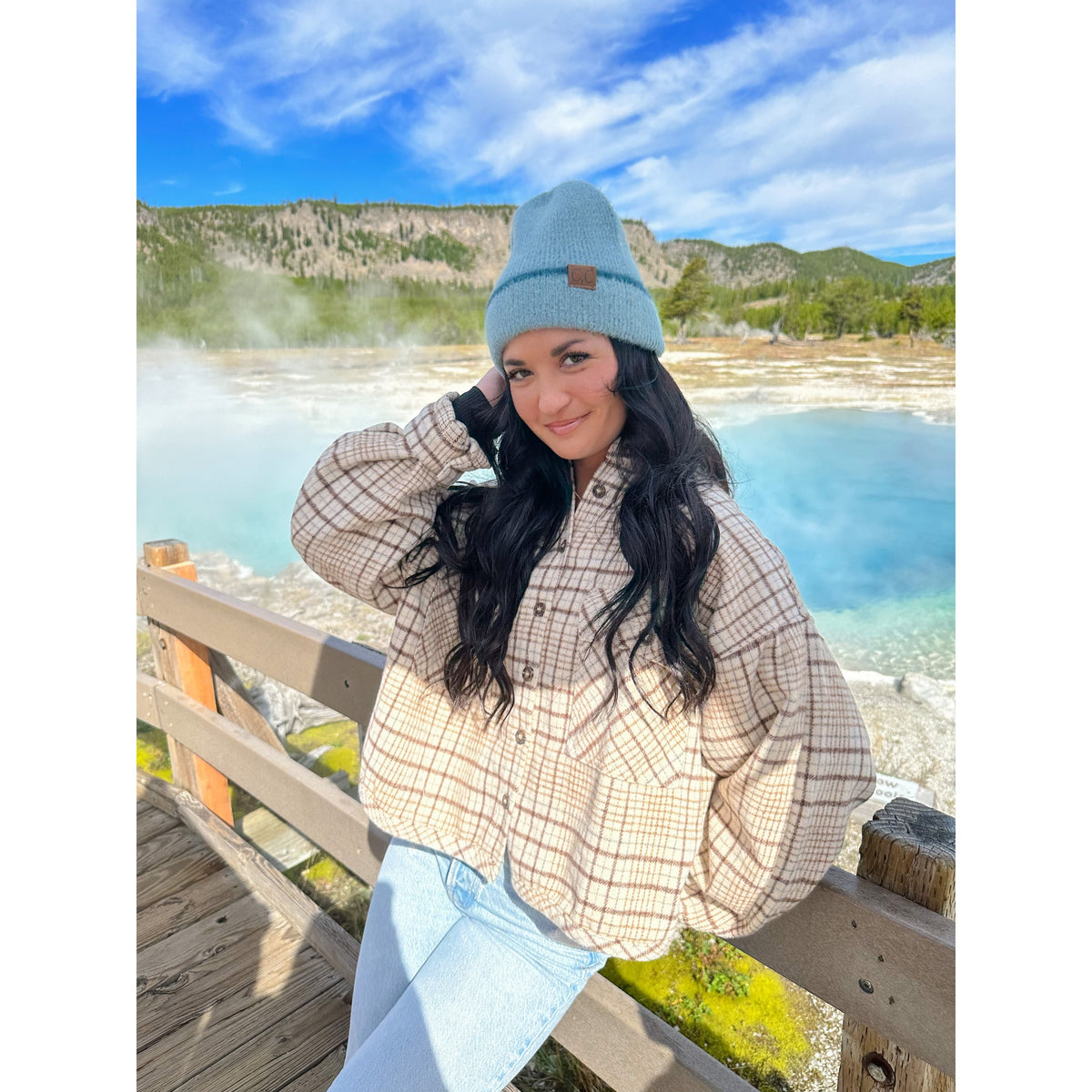 Soft Feather Yarn Striped Cuff C.C Beanie HTC0039