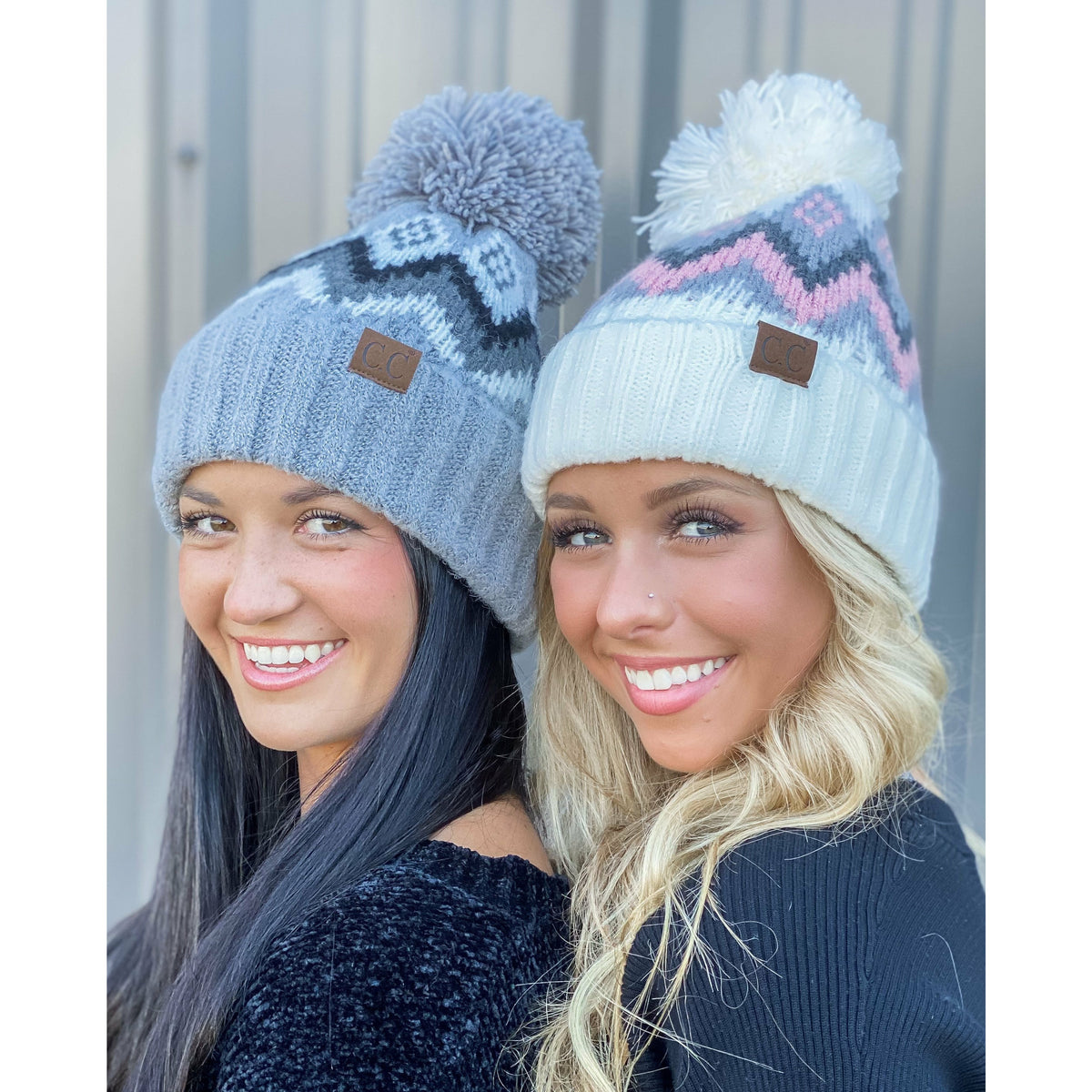 Aztec Chevron Knit Pom C.C Beanie HAT3816