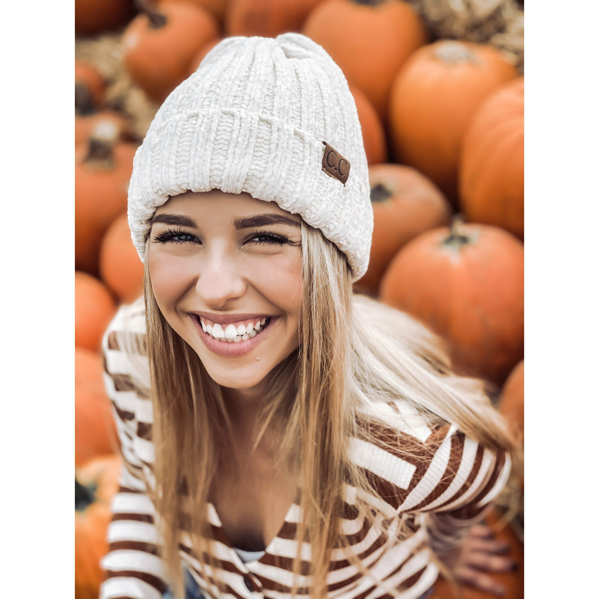 Solid Ribbed Chenille CC Beanie HAT1815